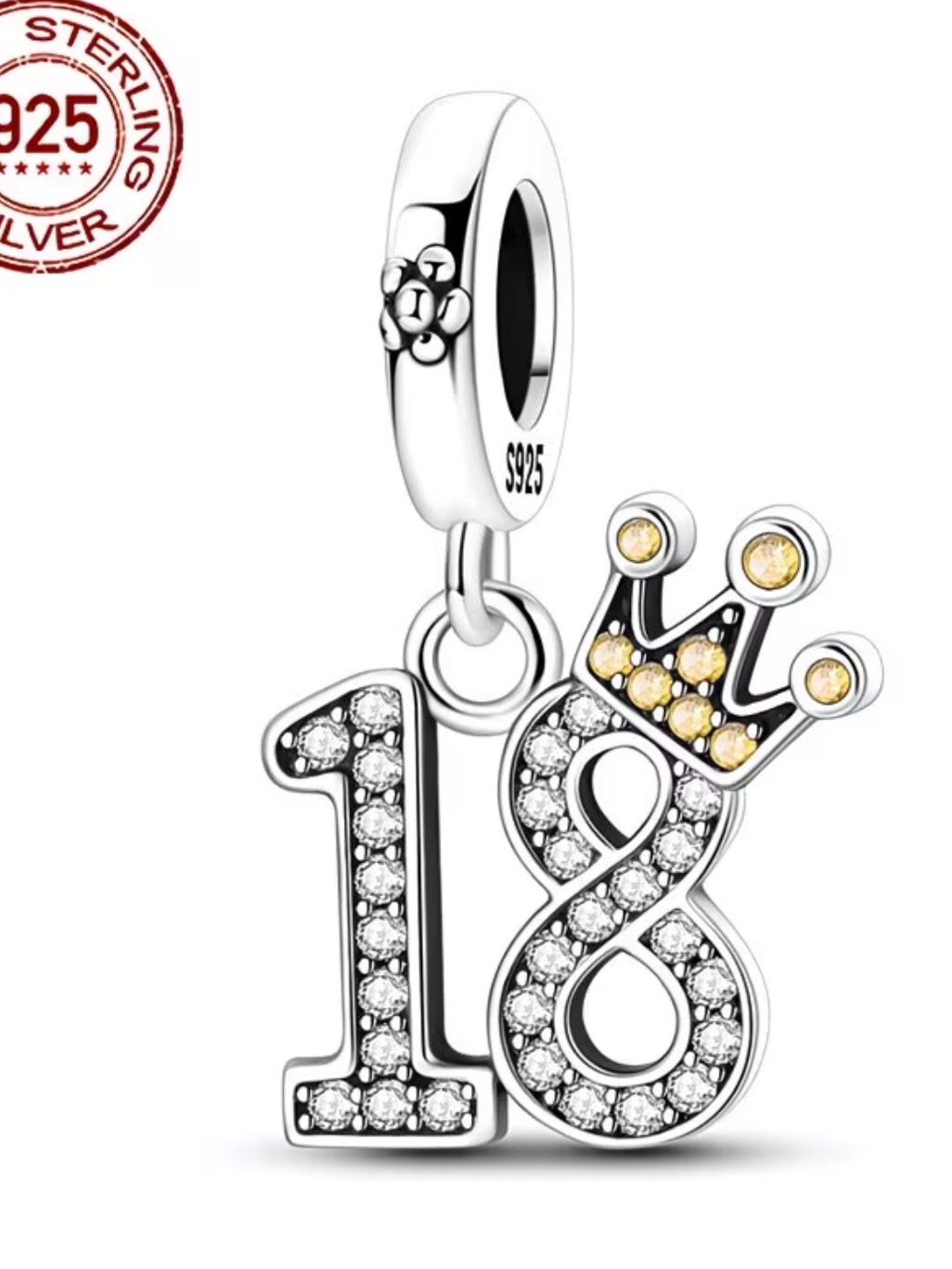 Kohls Sterling Silver 18 Number Charm With Gold-Tone Crown And Clear Stones 25$